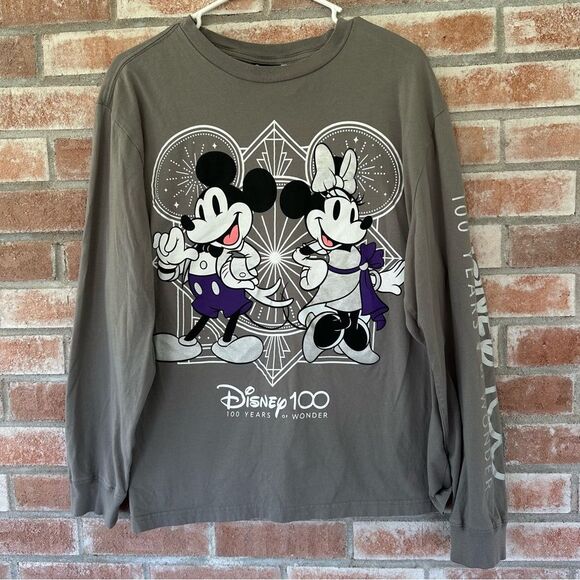 Disney Parks 100 Years of Wonder Anniversary Long Sleeve Shirt Mickey Large Gray - Picture 1 of 9